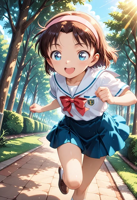 1girl, solo, masterpiece, best quality, newest, absurdres, CG, anime, source anime, illustration
1girl, solo, yoshida ayumi, short hair, hairband, child
hairband,school uniform
dynamic pose, running, chasing a kitty, smiling, open mouth
outdoors, park, grass, day, sunny
light particles, dynamic angle, cinematic angle, various angles, detailed background, beautiful background, (rays light:1.0),(grow:1.0) vivid colors, shiny and glossy, anime style, high-res, beautiful aesthetic, very intricate, high-quality details, vibrant,
<lora:add-detail-xl:1.10> <lora:spo_sdxl_10ep_4k-data_lora_webui:0.95> <lora:noobai_ep11_stabilizer_v0.138_fp16:0.6> <lora:StS-Illustrious-Detail-Slider-v1.0:1.10> <lora:cfg_scale_boost:0.95> <lora:nyalia:0.20> <lora:Yoshida Ayumi IL:1>