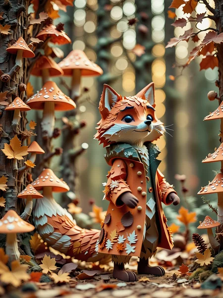 Papercraft mode, textured foliage, warm palette, era 2020s seasonal art, rustic attire, solo, woodland charm style, Rating SFW, a curious fox with a patterned coat explores an autumn forest full of falling leaves and mushrooms, ¬cut paper adds depth and softness to the warm landscape, golden hour filter.
<lora:dmd2_sdxl_4step_lora_fp16:1.0> , <lora:Expressive_H:1>, Depth of field, <lora:dark:0.1>, dutch angle, <lora:aidmaFLuxPro1.1_v0.3_IL:1>, aidmafluxpro1.1<lora:aidmaMJ6.1_v0.5_IL:1>, aidmaMJ6.1,