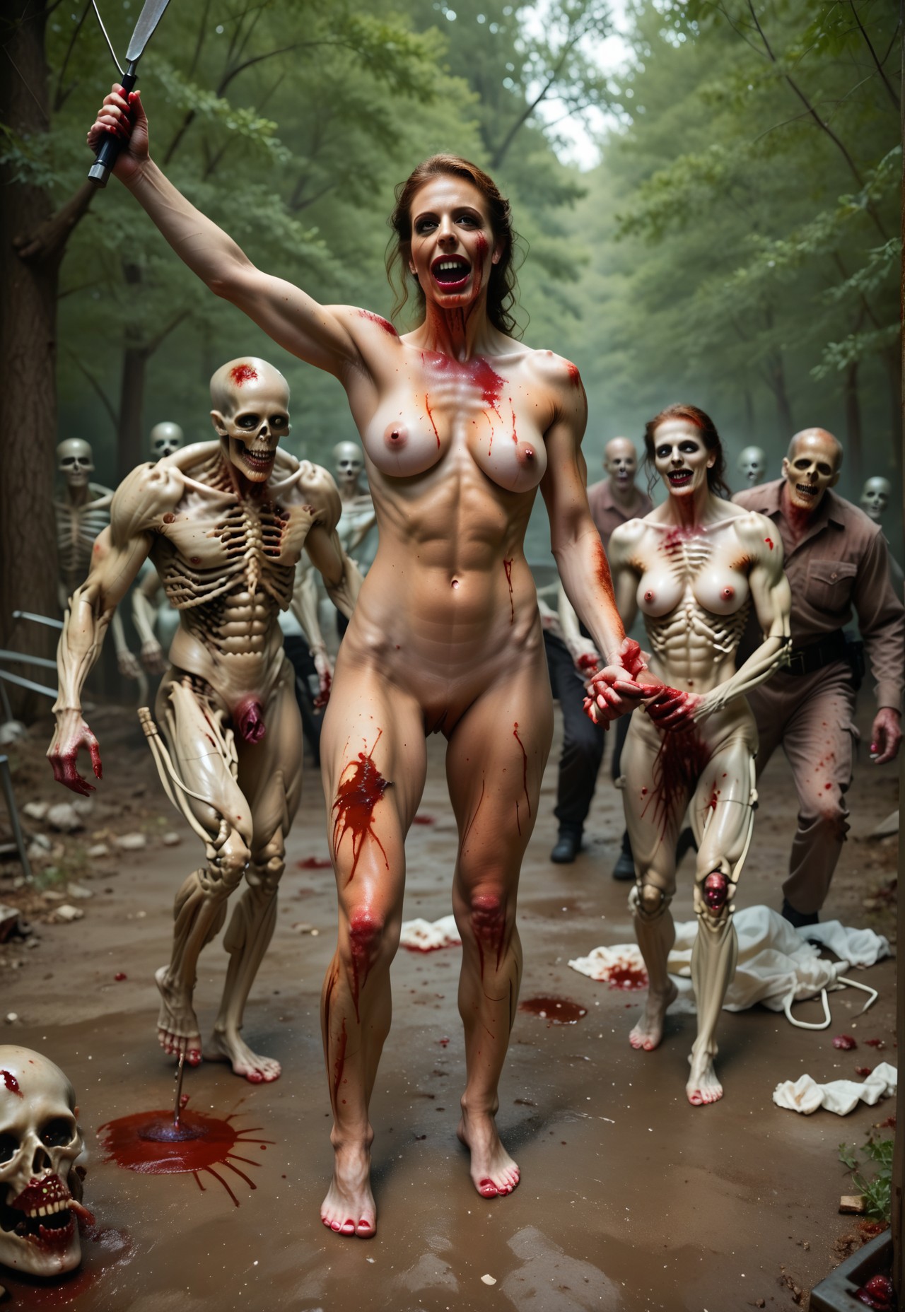 safe_pos, pale, tattered outfit, rotten, skeletal, photo score_9_up score_8_up score_7_up action scene movie stil zombies  murder gore, killed cannibals ,cooking woman, cooking, men ,happy to die, breasts, 4girl nipples nude blood realistic dirty walking barefoot medium breasts nude nsfw blood undead ghouls, zombies ,living dead, detailed, huge breasts ,blood and guts and innards ,realistic ,nsfw, best quality,masterpiece ,4k uncensored, prefect lighting, rating_explicit, groups on blood undead hoards in background