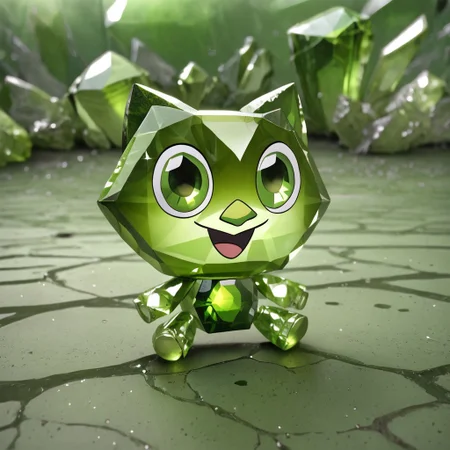 green gemstone, crystal, gem, shiny, peridot, happy frog, full body, detailed background, depth of field, subsurface scattering, ral-chrosc-clr, hud_per1d0t_wrld, green gemstone, crystal, gem, shiny