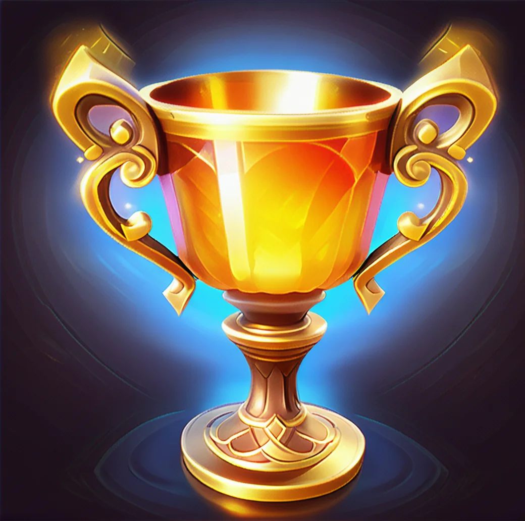 digital game illustration,trophy,golden,illustration,fantasy,glowing,liquid,ornate,intricate design,victory,achievement,success,digital art,high-resolution,warm colors,light effects,smooth texture,dark background,gradient,3d rendering,game asset,,<lora:æ¸¸æ-000001:1>