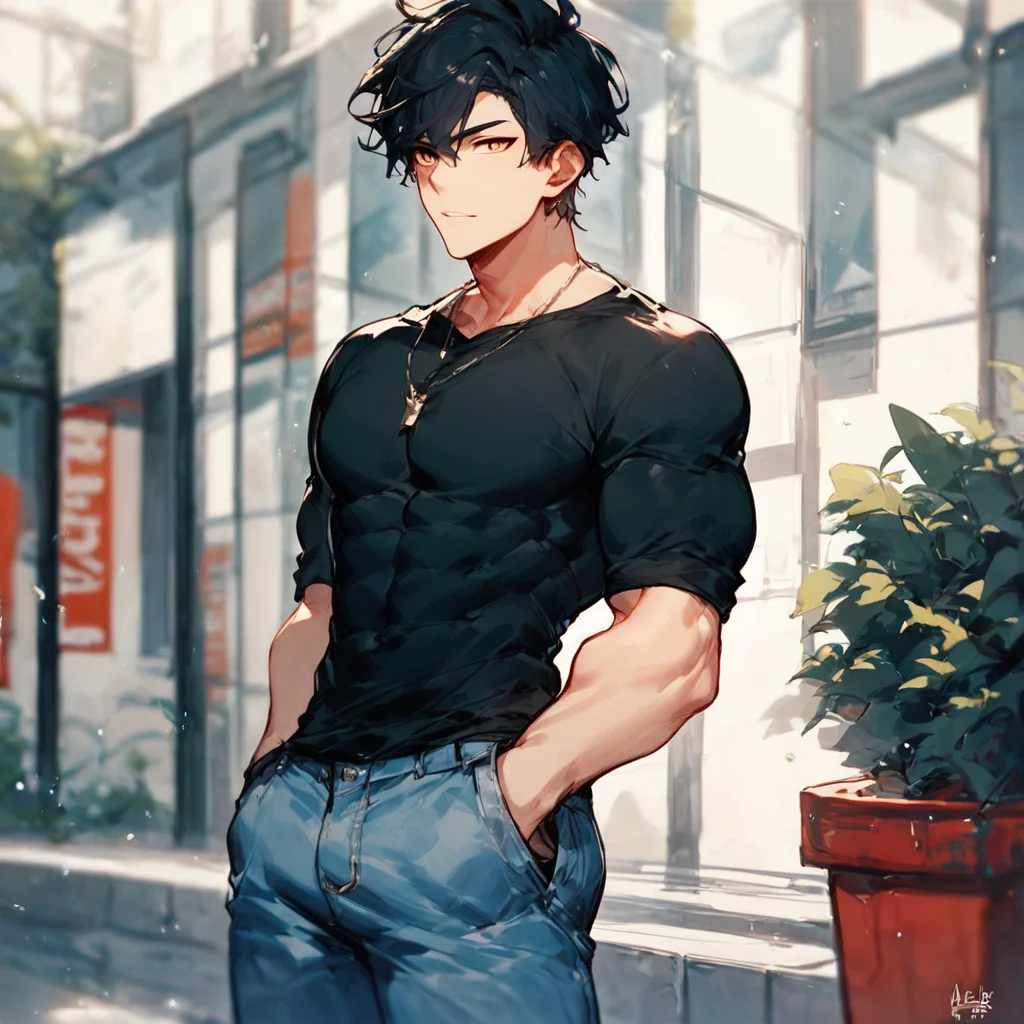 score_9, score_8_up, score_7_up, solo,1boy, black shirt ,muscular, medium shot, <lora:ShCr-20:0.9>, hands on pocket, jeans