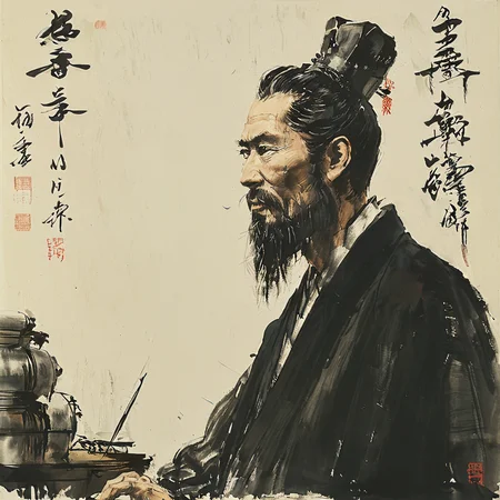 painting of a mysterious man  <lora:tbh170-sdxl:1> style of Qi Baishi