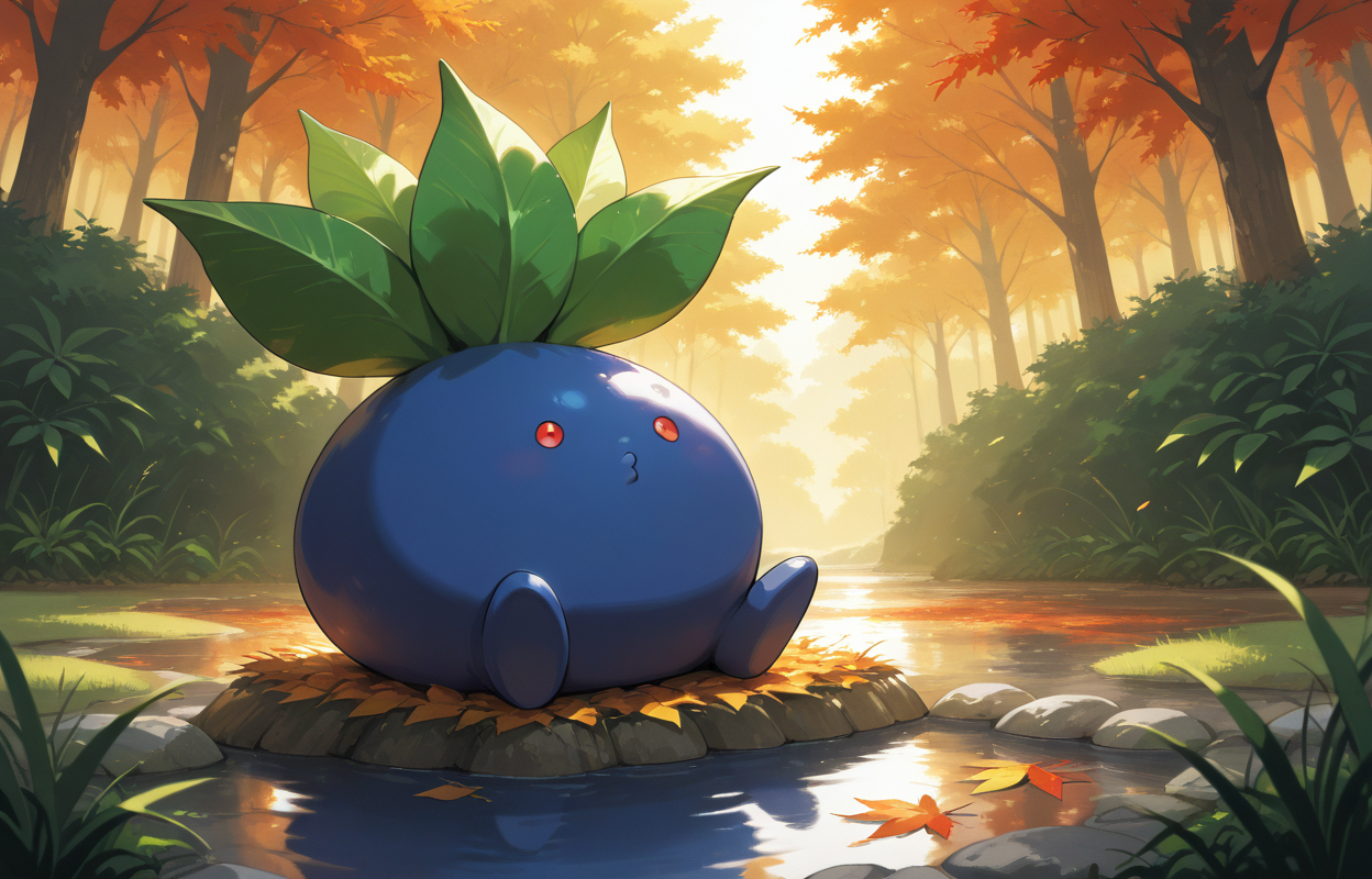 PonyScores7, source_anime,
BREAK (o3o), (autumn forest reflected in a pond), (lying), looking at viewer,  <lora:OddishPokedexPDXL:0.8> zzOddish, full body, red eyes, grass, blueberry, pokemon, oddish, leaf, no humans, pokemon (creature)
BREAK <lora:xl_more_art-full_v1:0.2>, <lora:aesthetic_anime_v1s:0.2>, <lora:EpicF4nta5yXL:0.2>, <lora:detailxl:0.2> detailxl, <lora:Fant5yP0ny:0.2>, best quality, amazing quality, best aesthetic, absurdres, illustration, Volumetric_Lighting, ultra-detailed, very aesthetic, intricate details, 8k, masterpiece, best_quality 
BREAK (High Angle (from the side) view medium Close shot) 
BREAK <lora:Complicated fantasy portrait - XL Pony V2.0:0.4>, <lora:HDA_Detailer:0.2>,