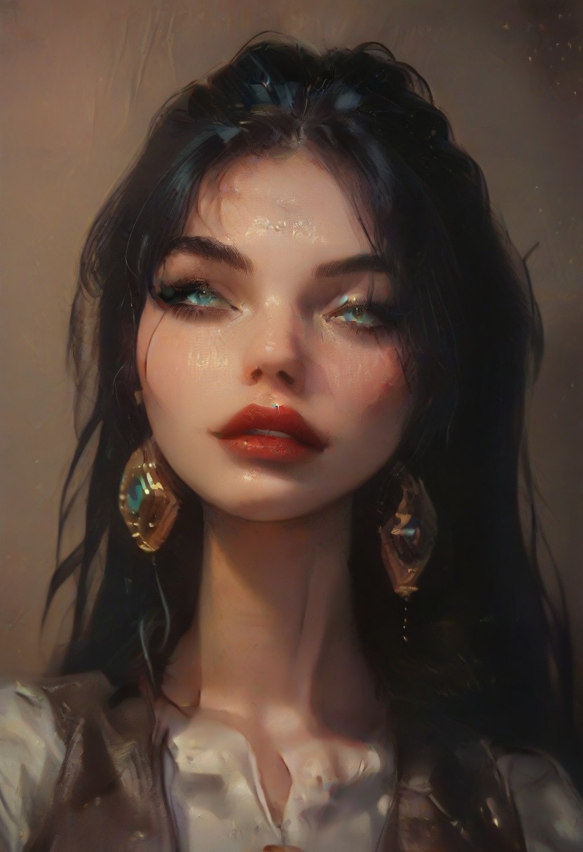 (score_9, score_8_up, score_7_up), score_6_up, best quality, masterpiece, extreme detail, perfect lighting, 4k, 2d, very detailed, best quality, highly detailed texture, depth of field, masterpiece, BREAK, 1girl, ChelXLP, chel, majestic,beautiful bright pupils, black hair, ((ponytail)), green earrings, cute face, (gorgeous face:1.3), (skin detail:1.3), (shadows:1.3), (oily, shiny:1.3), long hair, massive firm breasts,perfect body,bubble butt,
(( white shirt, khaki pants, brown boots, brown vest, monocle, black tail, plum lipstick,)), 
((relaxed)), detailed, intricate details,flowing hair, long wavy hair, fantasy, solo focus,epic,  (front view), dark skin,Sculpted grace,1990s \(style\),Vintage