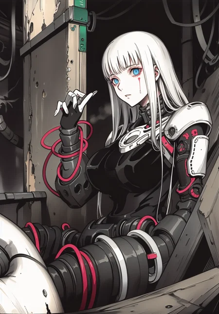 best quality,(beautiful detailed face:1.0), (detailed deep eyes),,<lora:ST anime:0.3>,, <lora:add detail:-0.2><lora:GoodHands-vanilla:1>
,1girl, style, 
, detailed_background,vast, gigantic, decrepit scenery, covered in large tubes and cables, dim light, giant-gross-organic,Expressionless
,weapon,cyborg girl, cords,medium breasts, , (safeguard),long hair,highleg,liquid,Corruption,doll, machine,oil,black_body,gothic, horror,
,,<lora:ST inikmixV5:0.4><lora:ST_hipev3:0.3> <lora:blame5:0.7>  <lora:Haze:0.3>