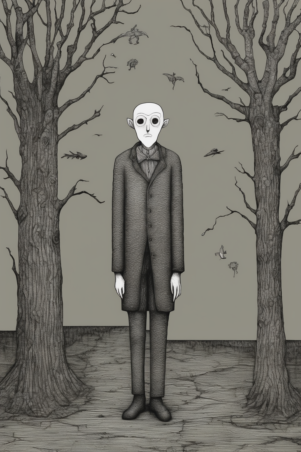 John Kenn Mortensen Style - drawing of ego death in the style of edward gorey and junji ito