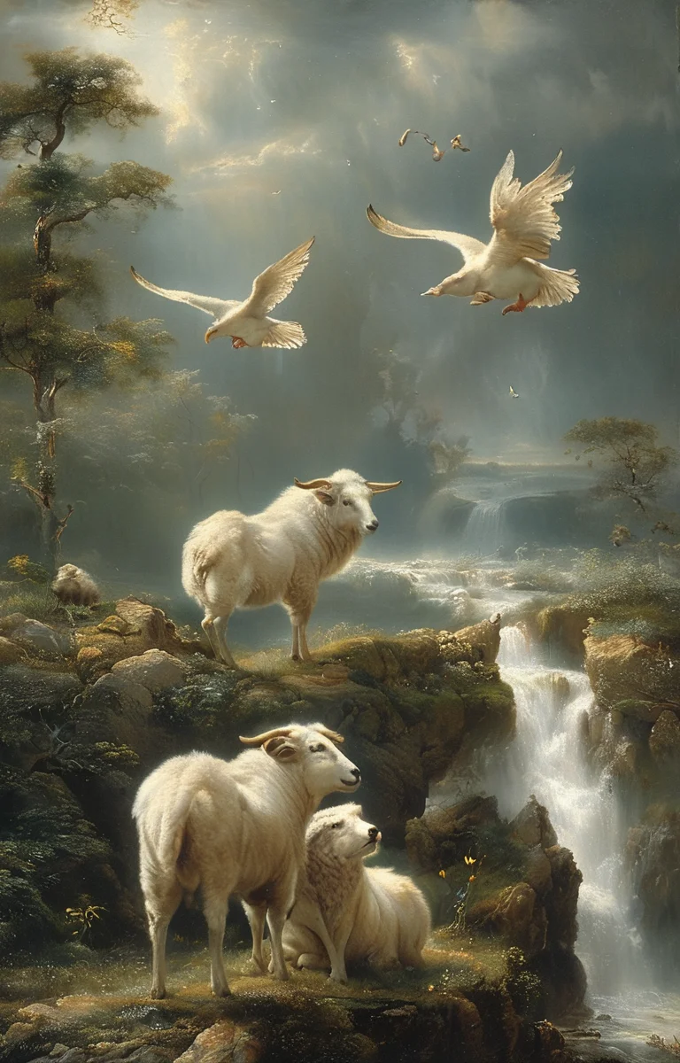 masterpiece,best quality,<lora:tbh240-sdxl:0.9>,illustration,style of Fritz Zuber-Buhler, animals