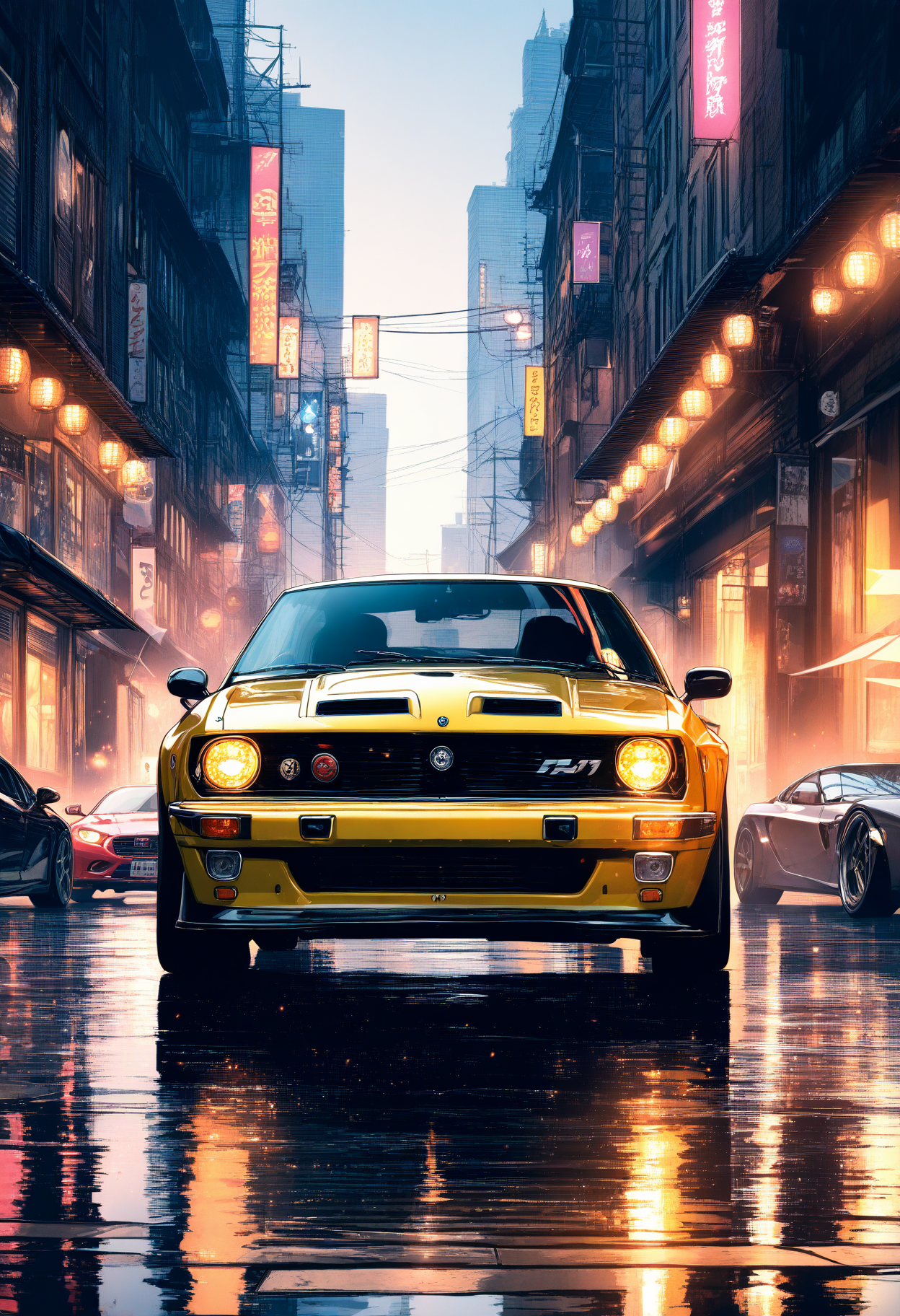 professional 3d model masterpiece,high score,great score,absurdres,  ., a city street with a lot of tall buildings at night time with people walking around the street and a lot of lights on the buildings [26] ,<lora:R0k00M0t0rV3h1c13HD:1>, (R0k00M0t0rV3h1c13HD, car, ground vehicle, motor vehicle, vehicle focus, Cornelisz Hendriksz Vroom, panfuturism),art photography [2],tiles [1], . octane render, highly detailed, volumetric, dramatic lighting