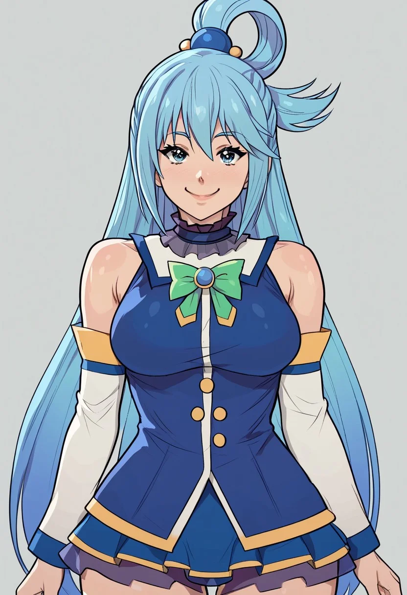 score_9, score_8_up, score_7_up, score_6_up, score_5_up, score_4_up, source_cartoon, <lora:confetti-extract- ponyxl:0.85>, detailed eyes, easynegative, rating_explicit, Expressiveh, 1girl, solo, yoracrab, big breasts, smiling at viewer, close up
aqua \(konosuba\), long hair, blue eyes, hair ornament, very long hair, blue hair, hair rings, single hair ring, hair bobbles, shirt, bare shoulders, detached sleeves, green bow,