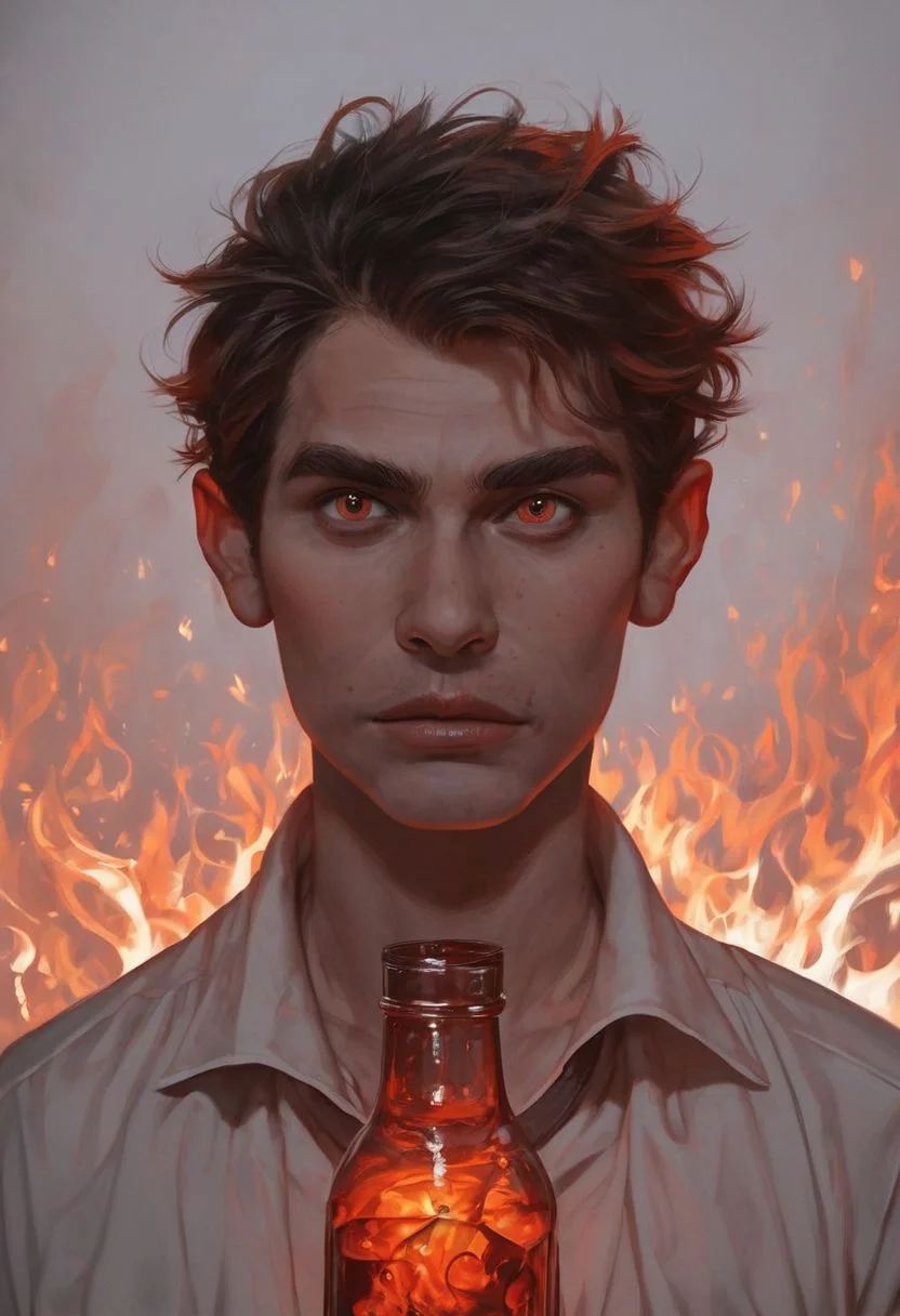 score_9, score_8_up, score_7_up, fire in a bottle, intense, realistic, photo, canon, dreamlike, art, burning red hot fire traped in a glass bottle, advertising for fire. hyperdetailed photorealism, high res sharp focus, contrast, intricate, detailed, cinematic concept, photography masterpiece,