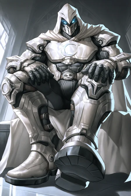 lindong, moonknight, 1boy, hood, armor, cape, glowing eyes, blue eyes, mask, bara, muscular, <lora:moonknight_noob75_prodigy-000035:0.9>,
dominant, from below, perspective, hand on leg, sitting, foot focus, boots,
masterpiece, high quality,