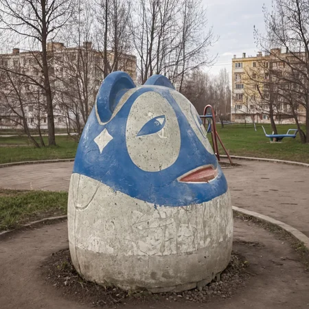 old concrete sculpture on kids playgroundin russian suburbs <lora:dark slav suburbs_v0.0.1-15:0.8>