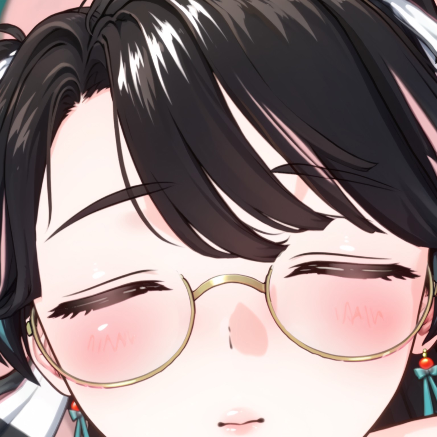 1girl, Zhezhi, glasses, eyes closed, pov, viewer kiss, depth of field, blush