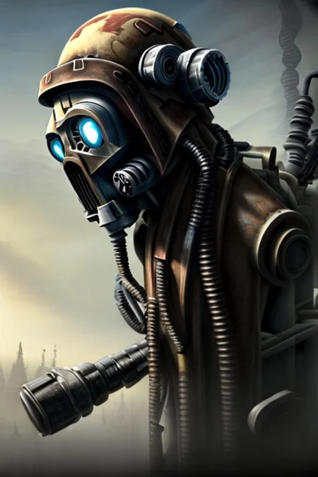 ((masterpiece,best quality)), absurdres, BREAK
mechanical arms, robes, hood, BREAK
((techpriest)), cyborg, mechanical face, mechanical limbs, gas mask, mechanical tentacles, (mechanical backpack), BREAK
1other, solo, holding pistol, firearm, handgun, pistol, gun, BREAK
factory background, smoggy sky, air pollution, smokestacks, BREAK
(clone wars style)