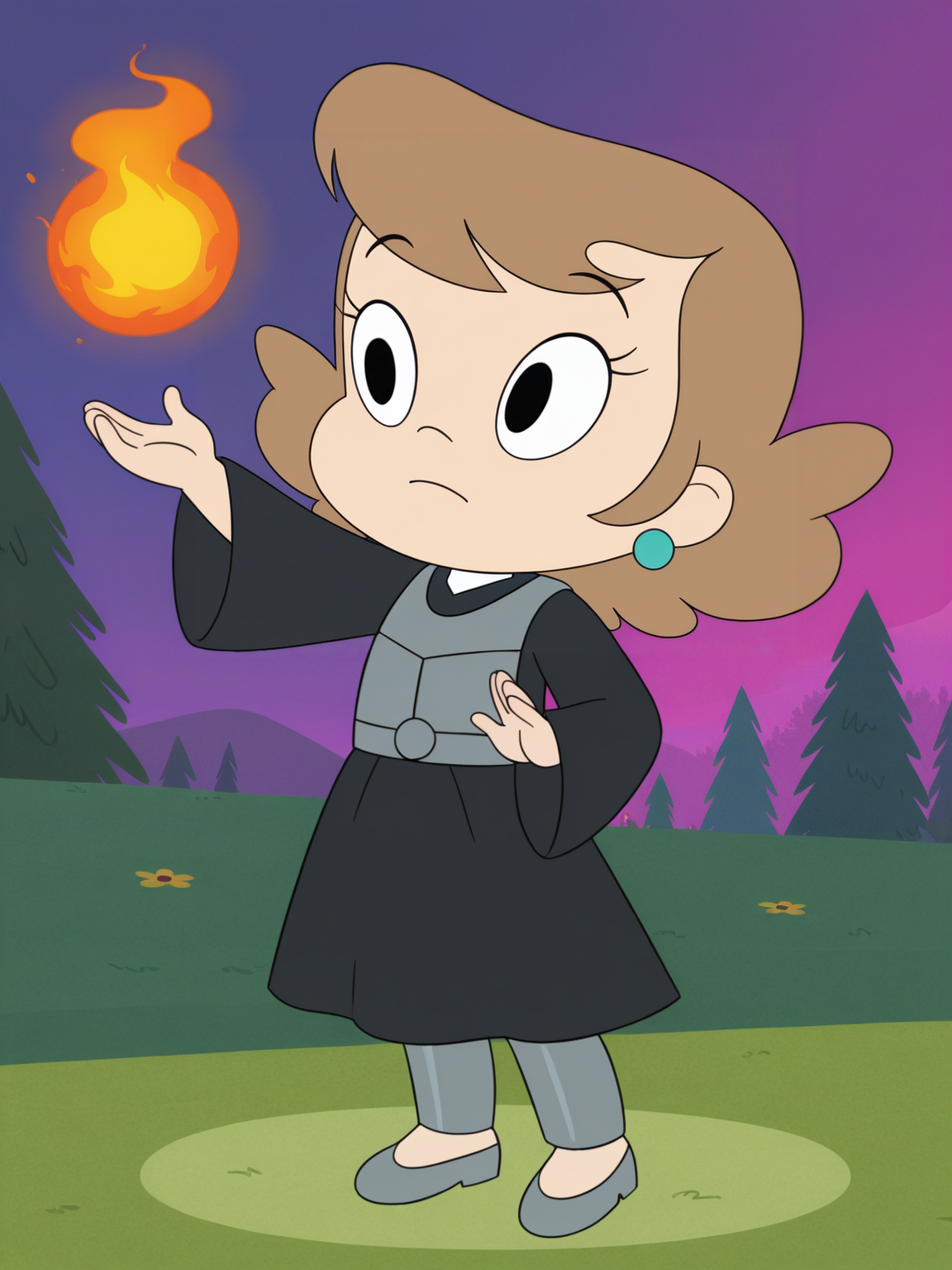 <lora:FrufruIL:0.8> f_u, 1girl, short hair, fair hair, bangs, black eyes, earrings,
magic, magic robe, steel armor,glowing liens, fireball, action, full body, glowing background, magic background