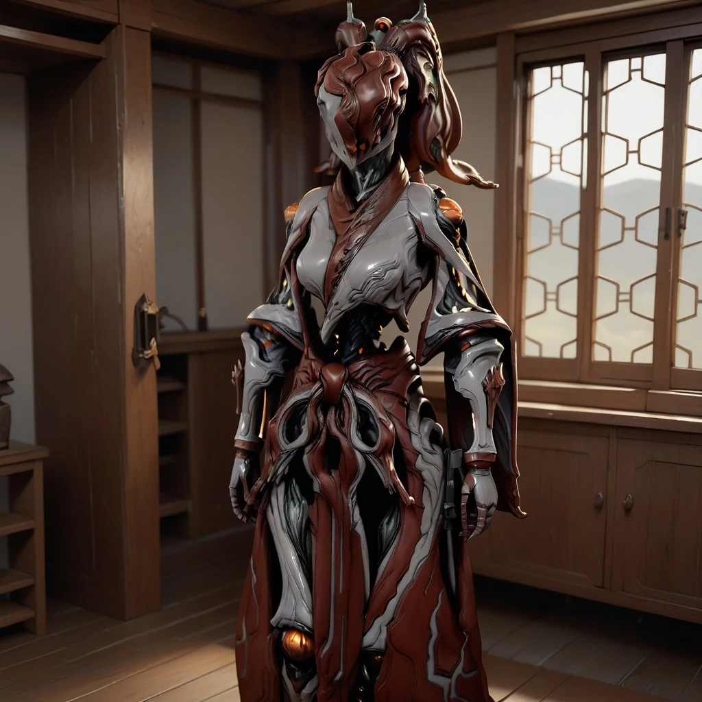 score_10, score_9_up, score_8_up, score_7_up, score_6_up, solo, female, in house, room, (Koumei: warframe, robot, faceless, kimono-dress, skinny, medium breast size)