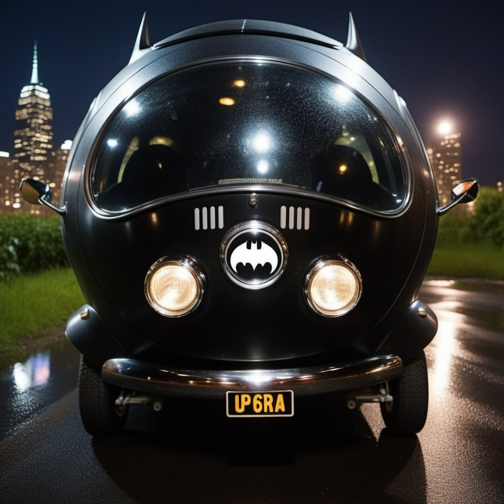 batman drives a pearly black bubble car, gotham city, night, full moon, rain, photography, ultra sharp, film, professional, 64k <lora:PeaCar1024:0.8> <lora:add-detail-xl:1.5>