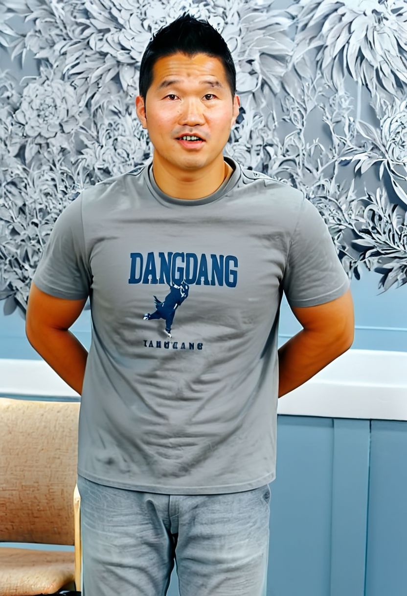 (((htkangface))), daddy,  natural face expression, (((detailed HtKangface))), fixed htKangface Photorealistic, realistic, masterpiece, intricate details, detailed background, depth of field, photo of a handsome, dynamic pose, natural face expression, (((looking at viewer))), high detail, high quality, male focus,  ((T shirt)), ((pants)), ((confident)), ((classroom background))