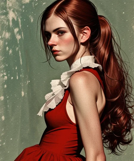 <lora:LCM_LoRA_Weights_SD15:1>
<lora:rogerhaus:1> 
mature woman, medium breasts, 
maid dress, ruffles, frills, frilled dress
ponytail, long hair, 
Dark Red hair