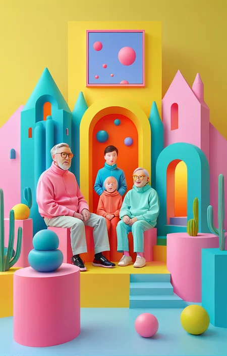 masterpiece,best quality,<lora:tbh371-sdxl:0.6>,illustration,style of Julian Glander, portrait of family