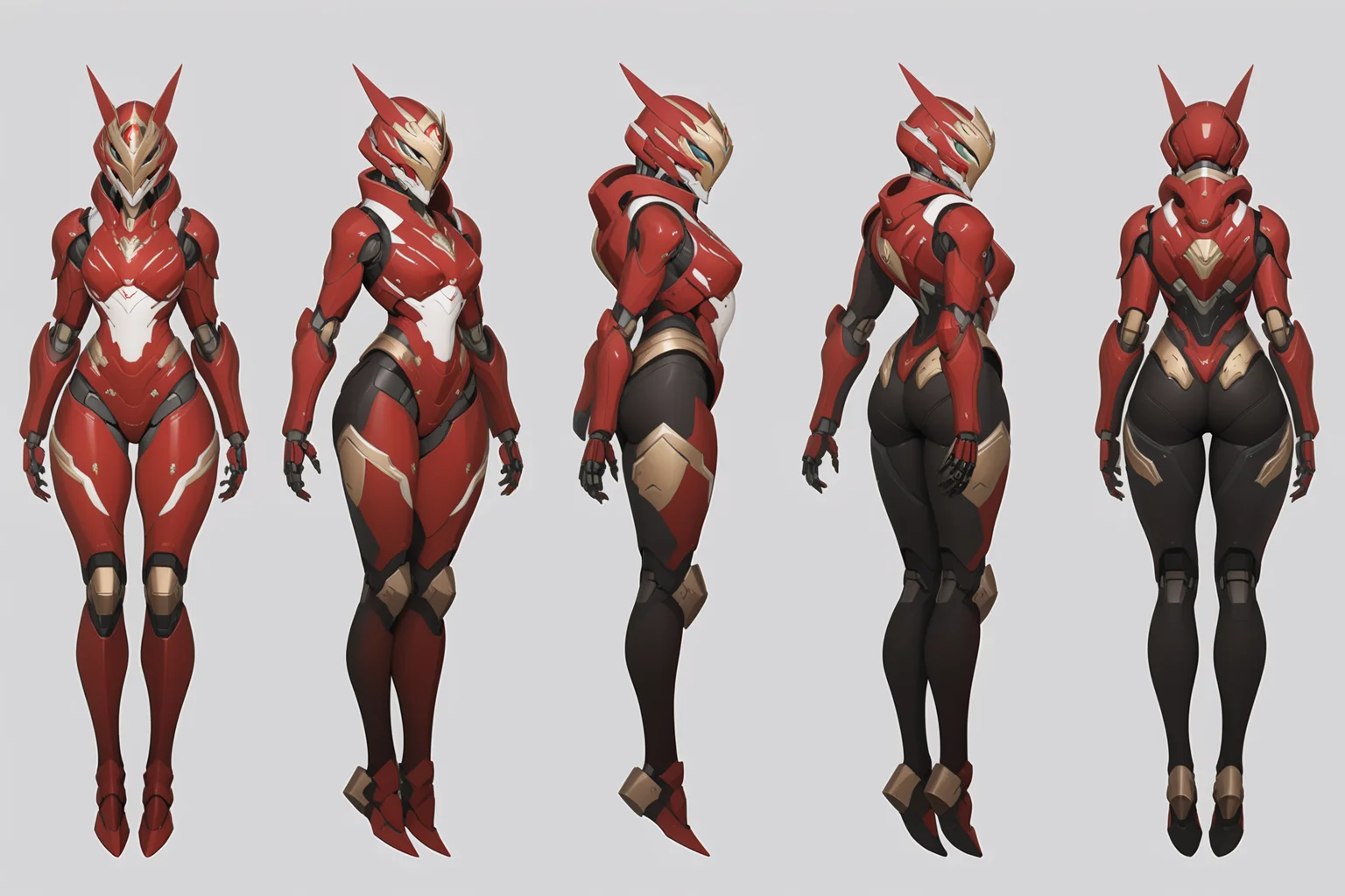 (GENERAL:0), mecha, robot, masterpiece, best quality, very aesthetic, absurdres, solo, standing,
(VIEWS:0), full body character turnaround of mecha,
Multiple views of the same mecha, (simple background, white background:1.2), multiple views, side view, back view, front view,
,
mask, helmet,
Pig\(animals\)ï¼
warframe,
plate armor, power suit, alien,
android, cybersuit, upper armor, mechanical arms, machinery, prosthesis,
(bodyshape:0), Long-limbed body,
(clothing:0), (korean girl style/dayilylook2:0.6),
(red
holy theme character design:1.1),
<lora:MechTurnXLRemix_v1:.75>
<lora:MechTurnXL_v1:.25>
<lora:ClothTurnXLRemix_v1-000004:.25>
<lora:ClothTurnXL_v1-000004:0.25>
<lora:CharTurnXL_v2:0.25>
<lora:xl_more_art-full_v1:.25>,
<lora:Alphonse Mucha Style:.1>, Alphonse Mucha Style page
<lora:å½é£æç»SDXL:.1>
