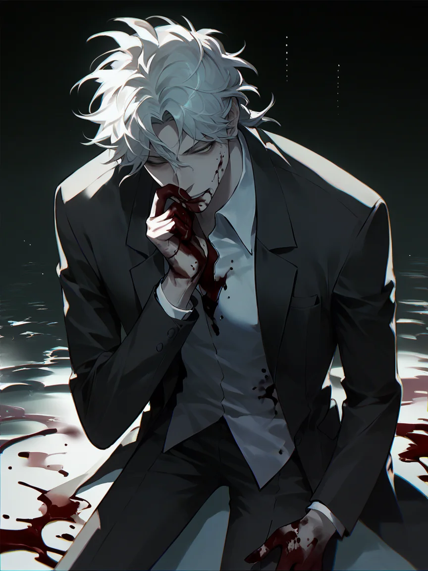 score_9, score_8_up, score_7_up, score_6_up, score_5_up, <lora:kiyoshiSTXLP:1> kiyoshist, 1boy, suit, solo, blood