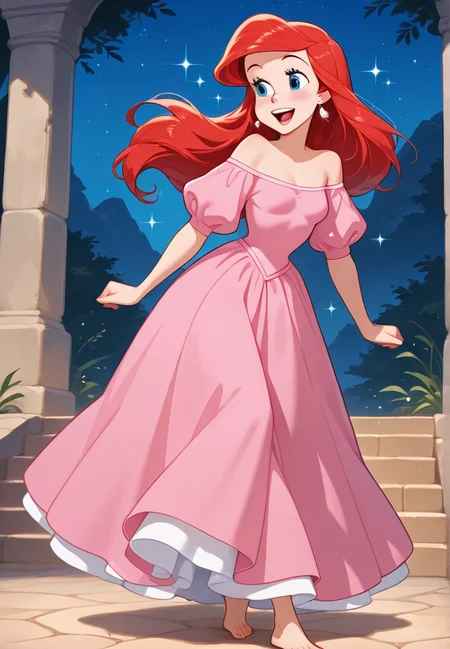masterpiece, best quality, amazing quality, very aesthetic, absurdres, newest, detailed background,
ariel, 1girl, dress, solo, red hair, jewelry, earrings, barefoot, long hair, pink dress, blue eyes, smile, full body, sparkle, watermark, open mouth, bare shoulders
<lora:Ariel_-_Disney_Illustrious:1>, masterpiece, best quality, amazing quality, very aesthetic, absurdres, newest,