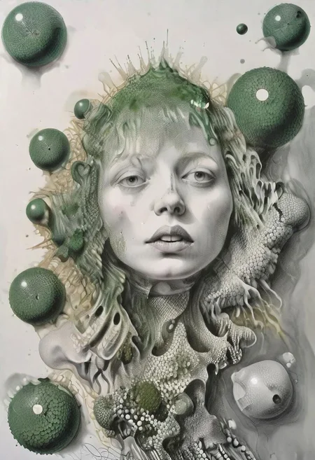 raw sketch of interwoven concrete cement pebbles cob cobblestone shell fishscales snakeskin, melting flesh covered in moss rot mold bubbles droplets, by Hans Bellmer, by Malevitch, by Kandinsky, Surreal psychedelic bizarre, psychedelic hallucination, pop surrealism, rough crosshatch drawing pop art Lunatic_Portrait of a young woman in latex Avant-garde Fashion page, slick back, low bun, black makeup, sinister expression, intense glare, avant-garde, abstract, weird, geometric, constructivism, suprematism, rayonism, verticism, lineism, tj