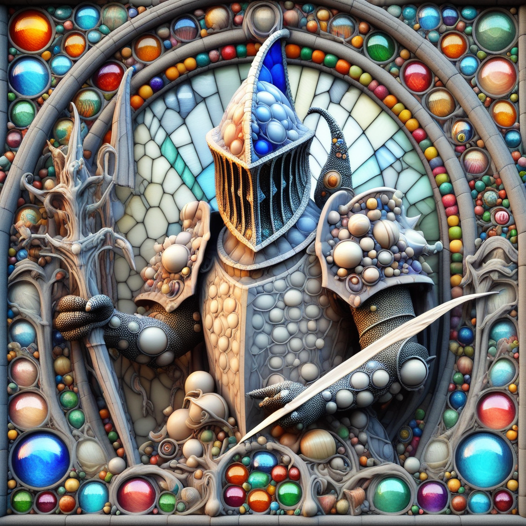 stained glass, sign, bug, cathedral, grey background, fantasy, bubble, abstract, tree, blue eyes, computer, knight, gradient, horns, shark, monitor, rainbow order, shell