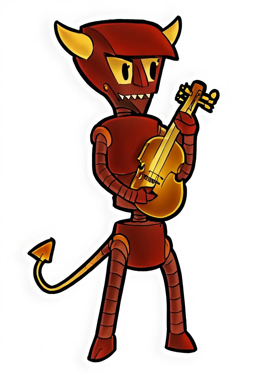 score_9, score_8_up, score_7_up, b33lz3b0t, robot, tail, Black eyes, chibi, full body, holding, instrument, violin