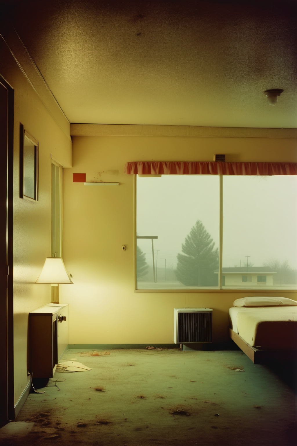 <lora:Todd Hido Style:1>Todd Hido Style - 1970s motel interior photograph