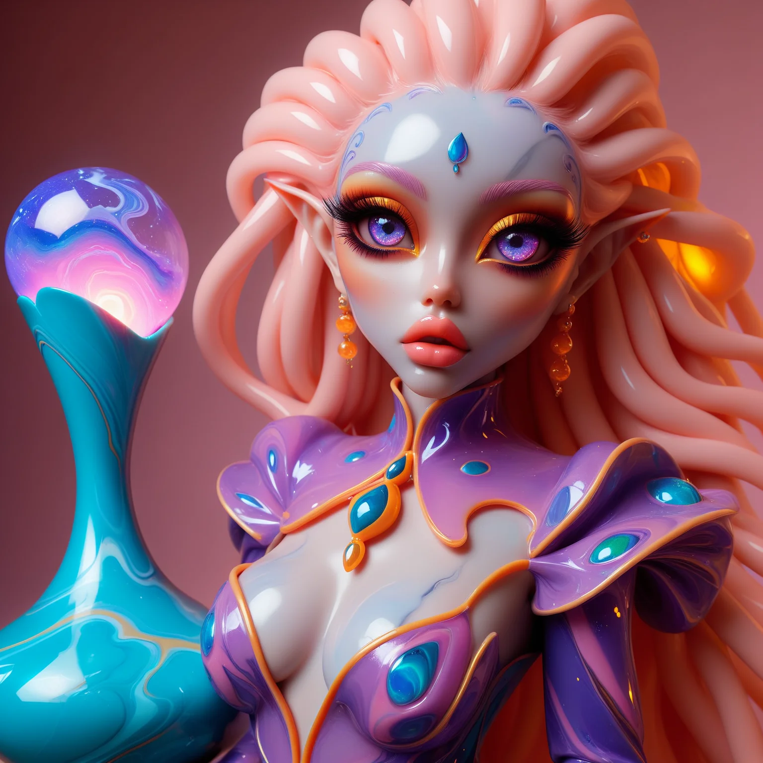 <lora:CrystalStoneD:0.8> beautiful elf girl with big detailed eyes and huge lips , marble stone skin , beautiful alien elf girl with big detailed eyes and huge lips , photoshoot editorial of cosmic style, where alien-esque models meld with flowing lava lamps and dynamic plasma, crafting an entrancing visual symphony. Merge 90s nostalgia, surreal makeup art, and glossy textures into a neon-soaked masterpiece that defies reality ,8k, extreme detailed , colorful , highest detailed