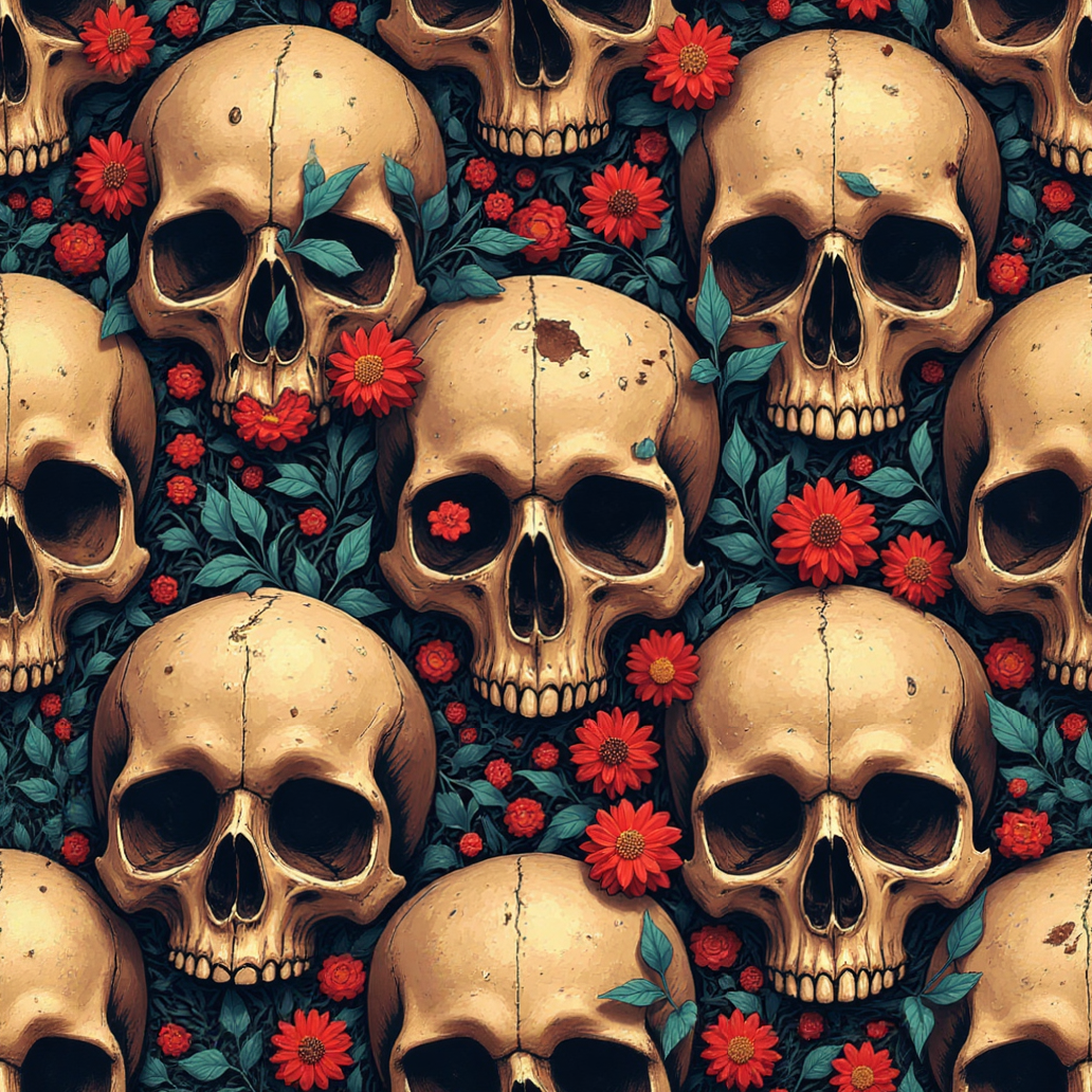 seamless pattern, lot of skulls
