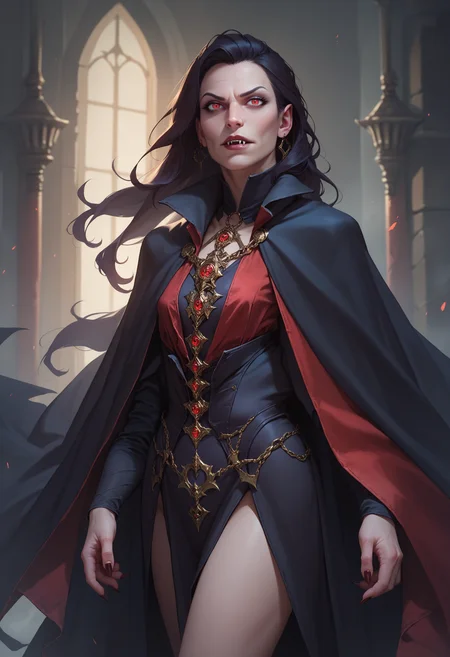 score_9, score_8_up, score_7_up, 1girl <lora:clamStrahdPDXL_v12:0.8> Strahd, vampire, long hair, black cape