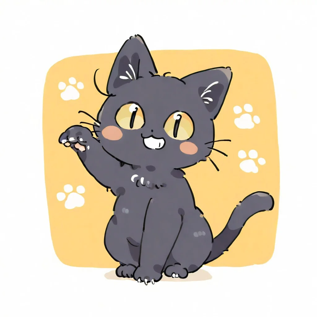 (cat:1.2), black cat, (no humans:1.1), (cute:1.2), solo, showing its nails, grin, happy, paw up,
 \(seedyoulater\), naguru \(cyoroama\), 
very awa, masterpiece, highres, absurdres, newest,
<lora:TA_trained:0.75>, chibi, <lora:ponyv4_noob1_2_adamW-000017:0.5>, <lora:shiroski:0.75>,