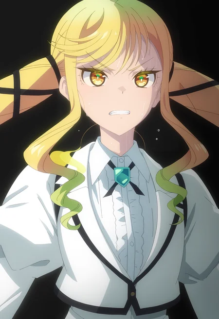 <lora:Suzunomiya_Ririsa-pony:1>,
Suzunomiya Ririsa,solo,ribbon,sidelocks,hair ribbon,shirt,upper body,black ribbon,jacket,white shirt,collared shirt,white jacket,sweat,puffy sleeves,parted lips,simple background,clenched teeth,black background,portrait,teeth,v-shaped eyebrows,