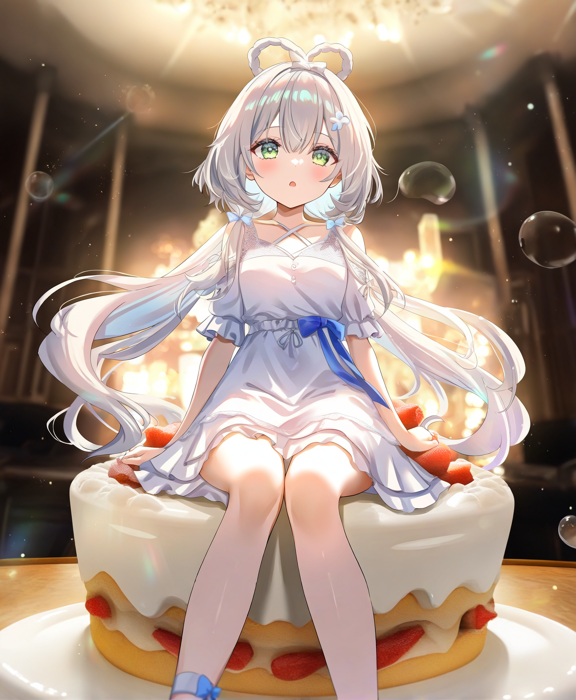 masterpiece,best quality,newest,absurdres,highres,safe,1girl,amazing quality,very aesthetic,artist:torino
chocolate room,sitting on a cake,upper body,
