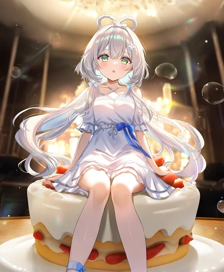 masterpiece,best quality,newest,absurdres,highres,safe,1girl,amazing quality,very aesthetic,artist:torino
chocolate room,sitting on a cake,upper body,
