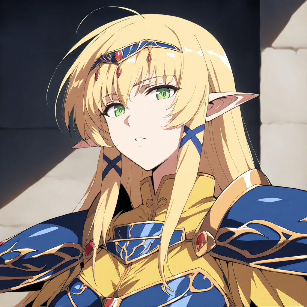 (masterpiece,high score,great score,absurdres),looking at viewer,1girl,solo,upper_body,portrait,armor,<lora:Angelica ag4o v1:1> angelica, blonde hair, pointy ears, long hair, green eyes,