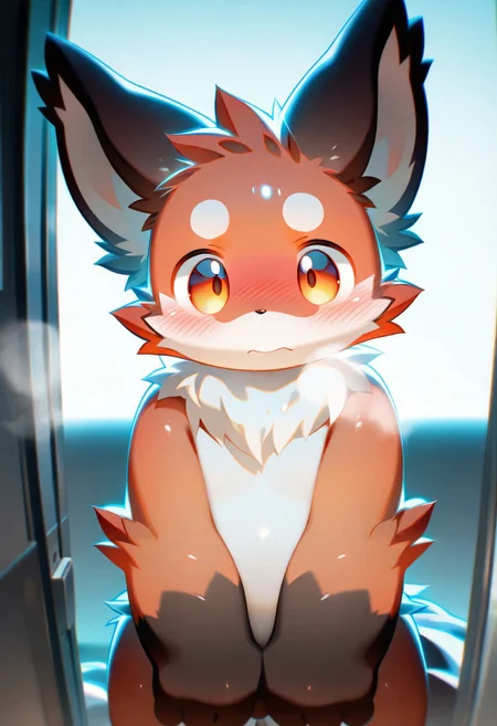 (zuppu11), xi410, alens, kyomu, 1boy, solo, furry, cute, kemono, masterpiece, best quality, very awa, very aesthetic, absurdres, sentensive, looking at viewer, blushing, steamy breath