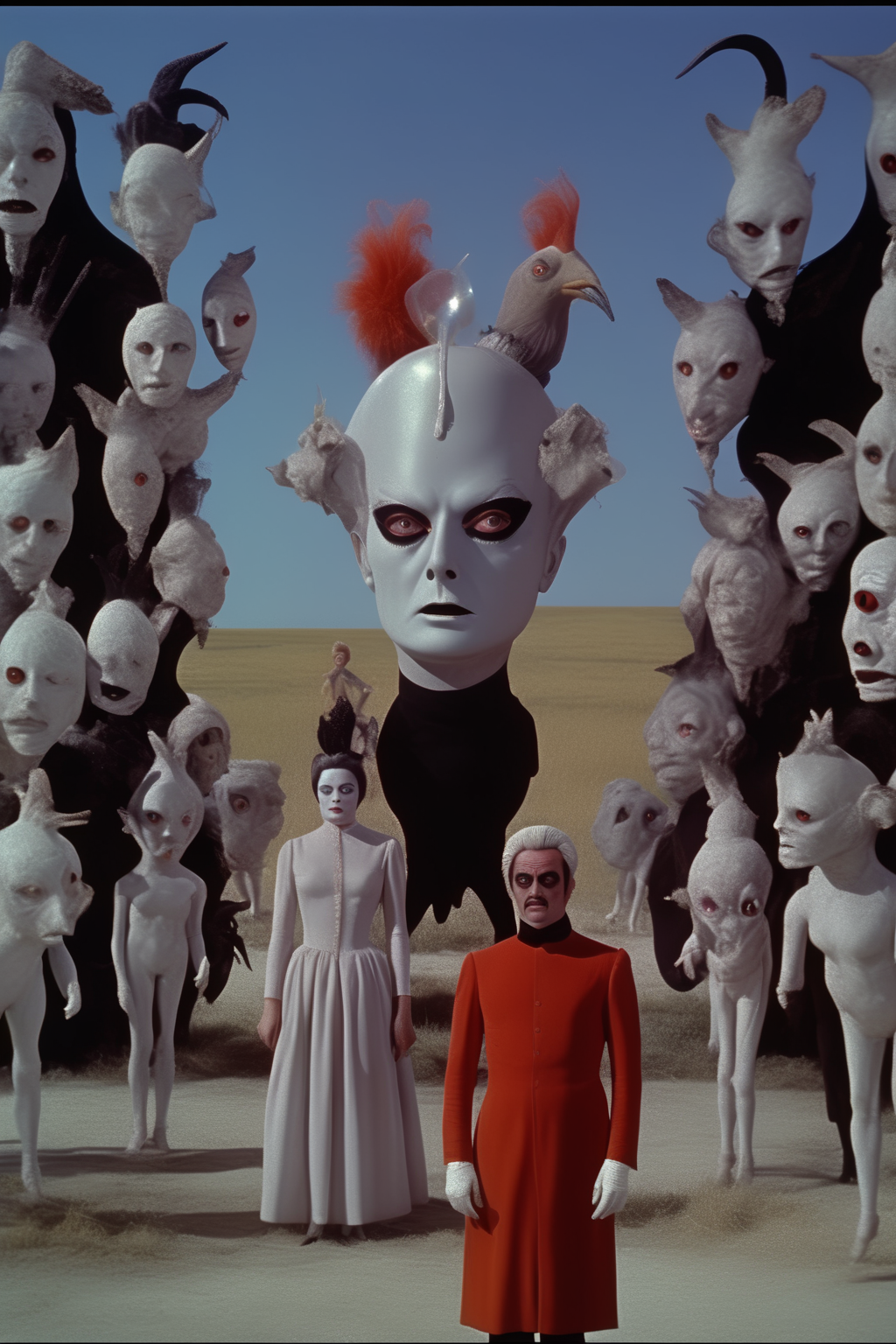 <lora:Director Jean-Pierre Jeunet style:1>Director Jean-Pierre Jeunet style - Antic, Ironic, Comic, Unusual, Excited, Joyfully Strange, feeling, scary, cinematic, insanely, surreal, hyperrealistic fun, horror, emotionally creative, unusual production still from federico fellini and  La route de Corinthe du Satyricon hybrid + Incredibly Strange Films, jean baptiste mondino +  weird giallo pinocchio science fiction film + William Klein +  movie stills, Eugne Atget, neo-abstraction in Photography & Surrealism, Beach Party Films, Women in Prison films, Architectural marvels of interior structural  + leather, glass, lapidary, vray, macro, cinemascope, post-processing + complex, vivid, intricate, kodachrome, photorealistic, 32k, cinemascope, medium contrast, centered, balanced epic composition, unreal engine 5 octane render