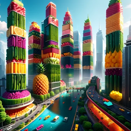 Masterpiece,absurd resolution,8k,high resolution,fruity,city,outdoors,scenery,skyscapers,
<lora:Fruit_world_XL25:0.8>