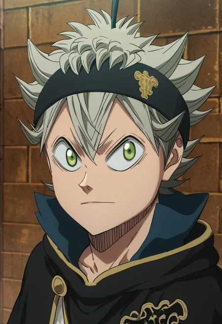 score_9, score_8_up, score_7_up, 1boy, solo, cute boy, asta_black_clover, grey hair, green eyes, spiked hair