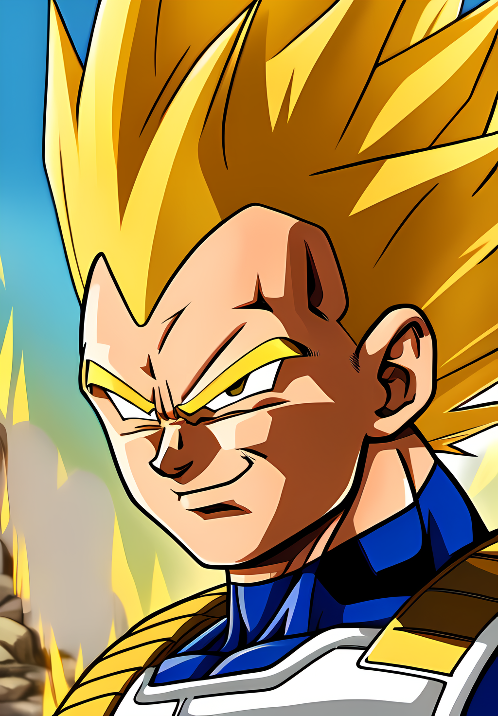 (Photo:1.3), highdetail, <lora:Vegeta:0.8>, Vegeta, solo, 1boy, selfie, smile, detailed face, detailed eyes, super saiyan, Golden Hair, (masterpiece, best quality, absurdres, detailed, ultra-detailed:1.3), (trending on CGSociety, trending on pixiv, contest winner:1.3)