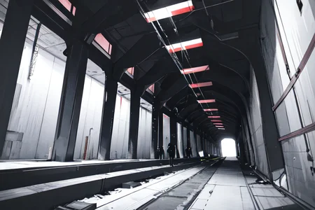 highly insanely detailed, masterpiece, top quality, best quality, highres, 4k, 8k, RAW photo, (very aesthetic, beautiful and aesthetic),
tsutomu nihei,nihei_tsutomu,blame!,blame gakuen!,abara,TNstyle,sidonia_no_kishi,(stairs,sidonia \(ship\),deep horizon,tunnel,space,spacecraft,lab,hangar),air conditioner,toha heavy industries,drainpipe,bridge,walkway,clouds,cables,tubes,industrial pipes,dark sky,black sky,wire,light particles,lantern,blm,
<lora:blameLora_v10:0.5>,
(1girl:1.3),
solo focus,
at sunset,pure white background,pure magenta background,(multicolored background),âââ