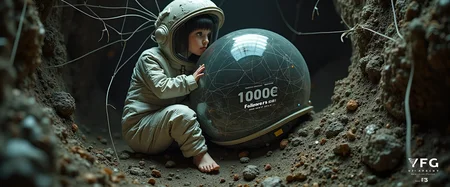 YFG-Aarchy, schematic, Spiderweb cave, underground, (cyborg amniotic ectoplasmic caterpillar crawling on helmet: 1.8), ((holding a digital display with text, "1000 Followers"): 1.8), girl, astronaut helmet, country bumpkin, solo focus, solo, encased within cocoon (spiderwebs, twigs, leaves), feet tucked in, hugging legs, tilted slightly: 1.5), astronaut helmet, country bumpkin, cute, expressive, dark hair, skindentation, solo focus, tanlines, skinny, freckles, face focus, feet, orgasm face, dark shadow, tight space, black shadows, glowing eyes, glowing teeth.