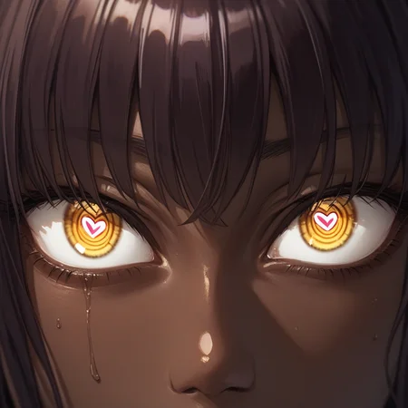 source_anime, score_9,score_8_up, score_7_up,score_6_up, (karin\(blue archive\):0.9), anime style,eyedetailxl, bettereyes, detailed_eyes, Eye Level, extreme_close-up, BREAK, 1woman, Karin, dark-skinned_female, brown skin, (yellow eyes), (heart-shaped_pupils), symbol-shaped_pupils, halo,