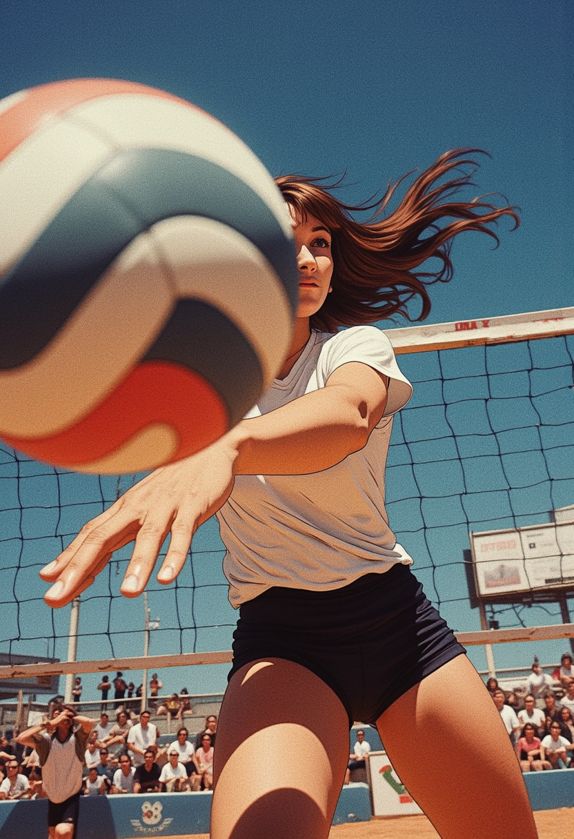 (misakistyle), masterpiece,best quality, very aesthetic, absurdres 
 by Stephen Shore, by Christopher Balaskas, by Jerzy Duda-Gracz , aesthetic, harmonic, artistic, creative, esthetic. .
high quality, (best quality:1.1),

The front view is very close. A female volleyball player throws the ball. In the left part of the frame, a volleyball ball occupies half of the frame, in the right part, the outstretched hand of the volleyball player is visible to us. In the background, stands with spectators, camera flashes, billboards can be seen out of focus., . mythp0rt, InCase Style. nigiex. Depth of field, masterpiece., . full body. An otherworldly atmosphere, Mysticism. mythp0rt, InCase Style. (in motion, blur in motion). nigiex. . (Depth of field), low saturation,detail. mythp0rt Stylish, charismatic. (depth of field) mythp0rt, nigiex.

 Otherworldly atmosphere.
(Depth of field), low saturation,detail. 