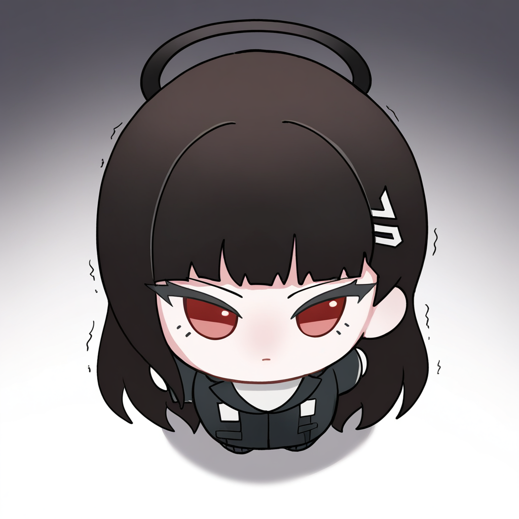 1girl, imsgi nui, rio \(blue archive\), looking at viewer, trembling, expressionless, full body, arms at sides, standing, halo, (from above:0.5), shadow, simple background, gradient background,
very awa, masterpiece, best quality, very aesthetic, absurdres, highres, newest